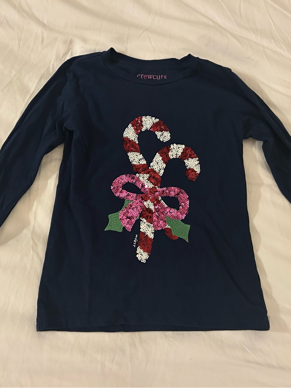 Crewcuts Navy Long-Sleeve Sequin Candy Cane Top